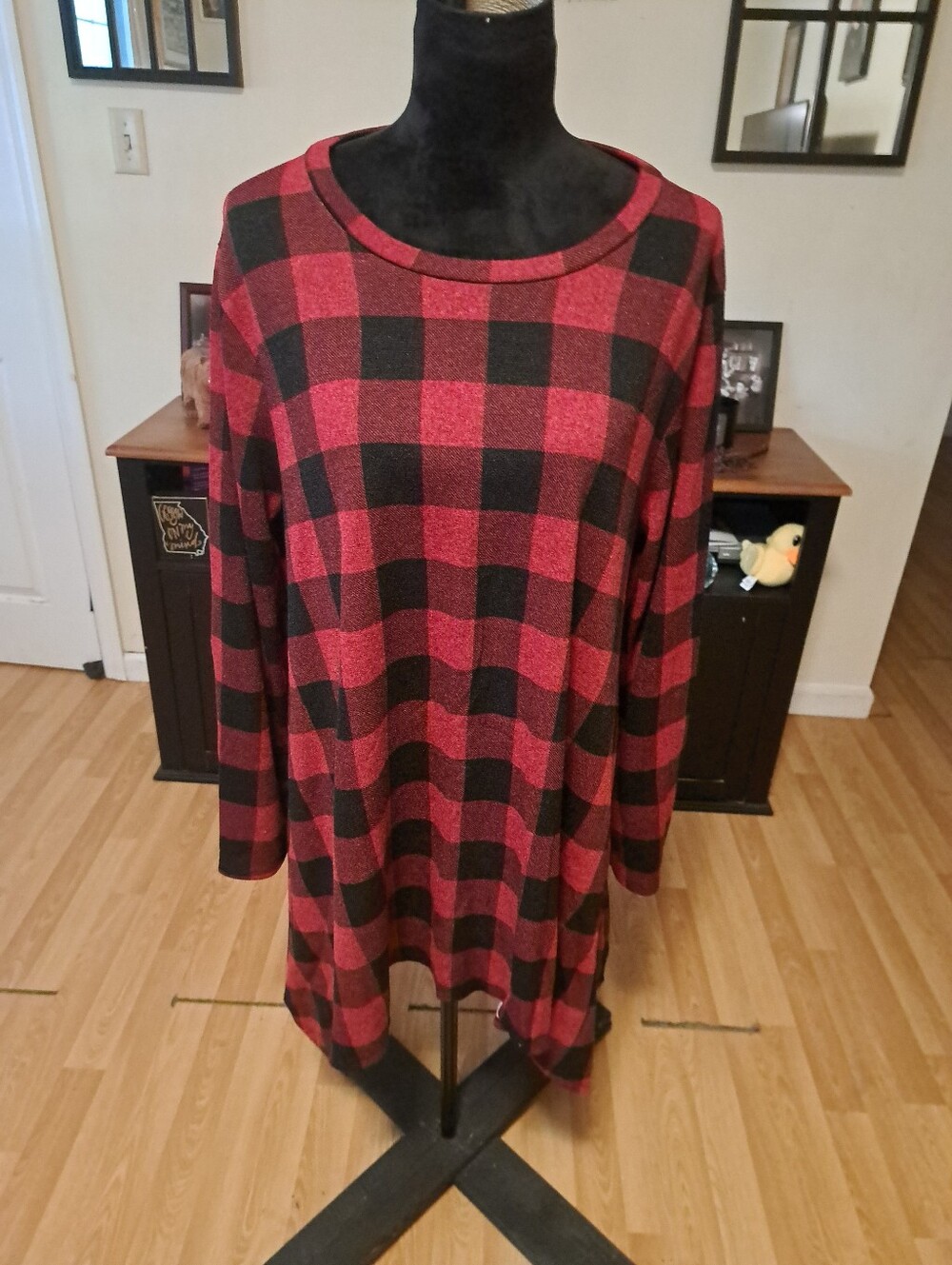 Jodifl 3X Buffalo Plaid Red Black Tunic Top Shirt Elbow Patch Pullover